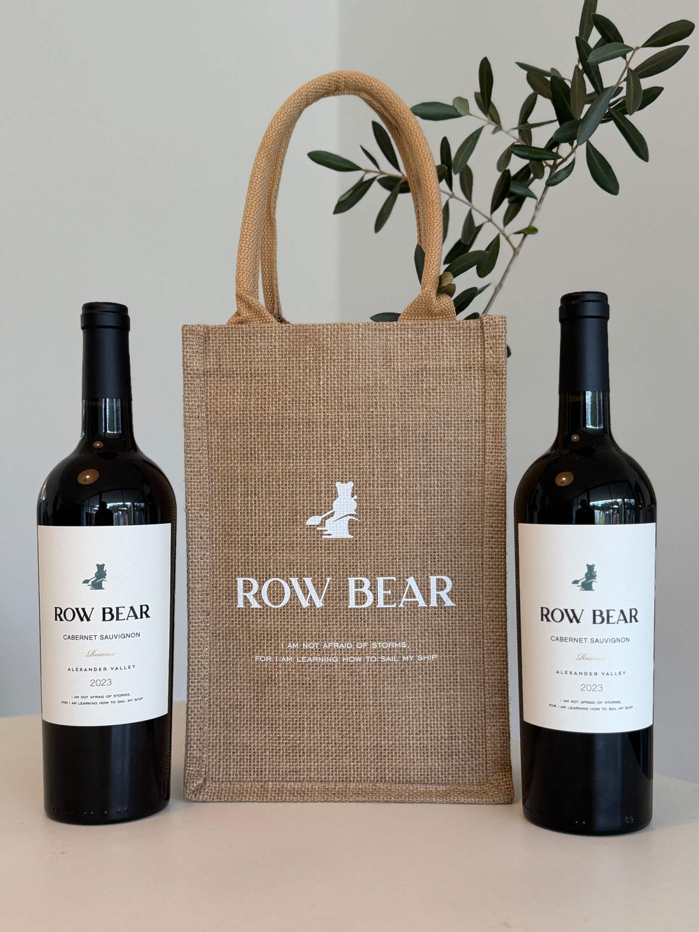 Row Bear Two Bottle Jute Wine Tote